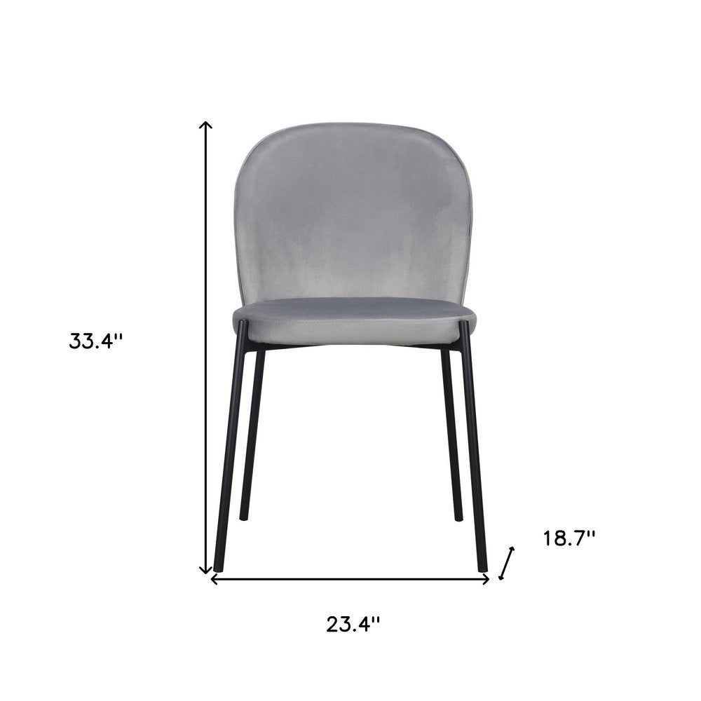 Set of Two Gray Velvet Dining Side Chairs