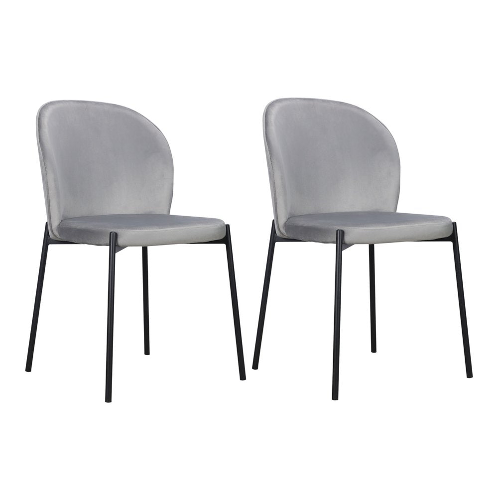 Set of Two Gray Velvet Dining Side Chairs