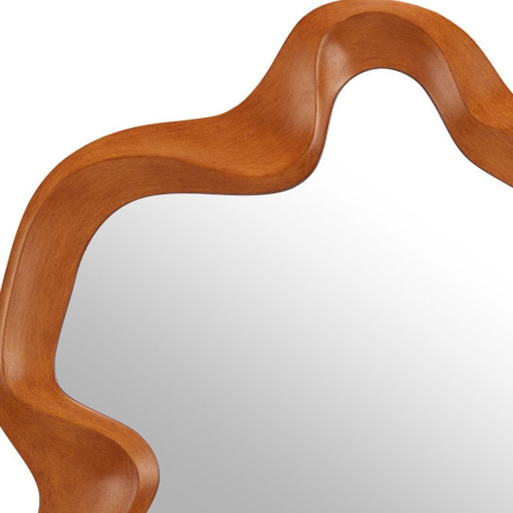 Brown Solid Wood Abstract Geometric Framed Accent Mirror - 35-inch