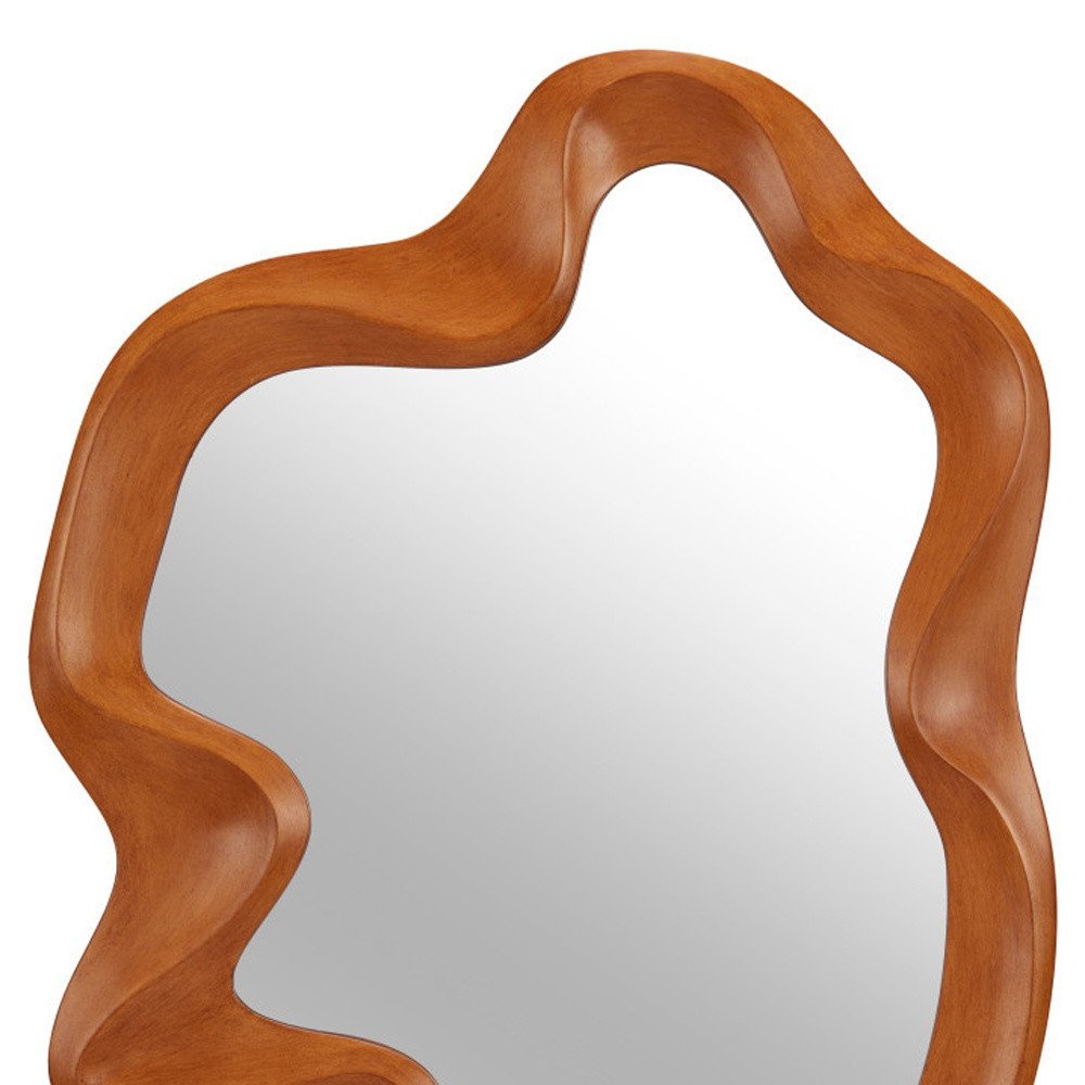 Brown Solid Wood Abstract Geometric Framed Accent Mirror - 35-inch