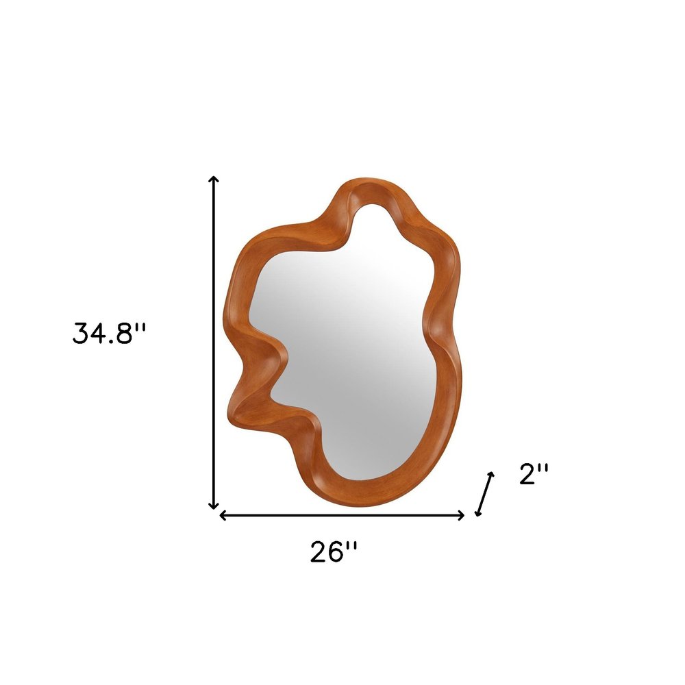 Brown Solid Wood Abstract Geometric Framed Accent Mirror - 35-inch