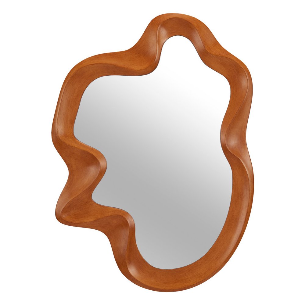 Brown Solid Wood Abstract Geometric Framed Accent Mirror - 35-inch
