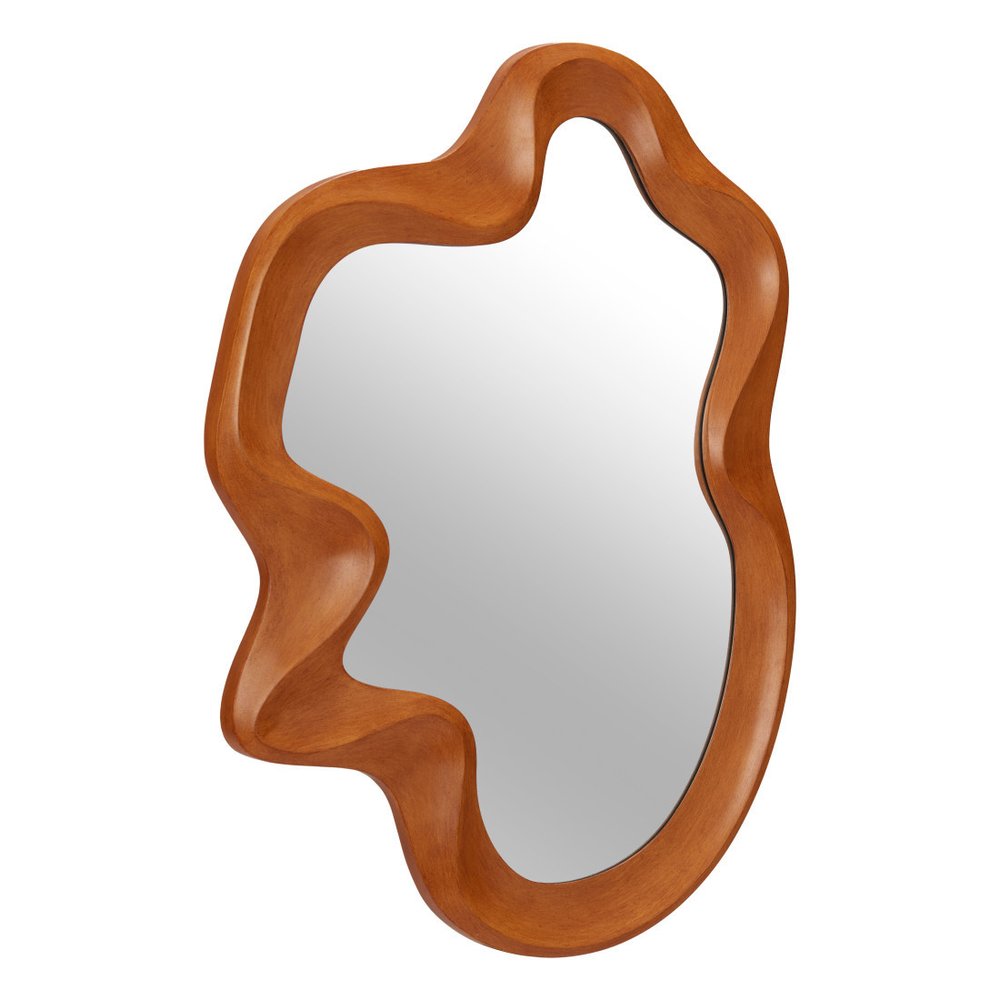 Brown Solid Wood Abstract Geometric Framed Accent Mirror - 35-inch