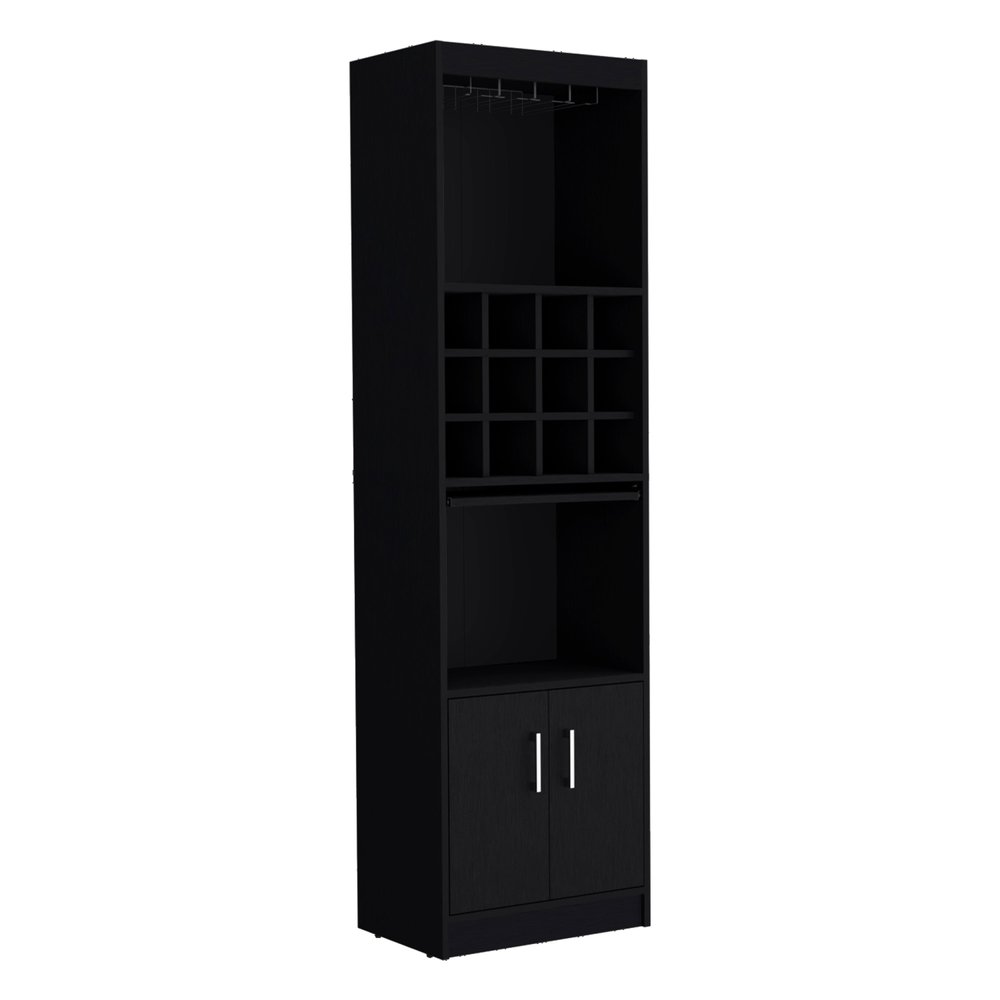 Black Wood Bar Cabinet with Two Doors - 71-inch