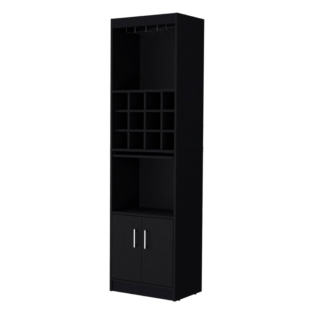 Black Wood Bar Cabinet with Two Doors - 71-inch
