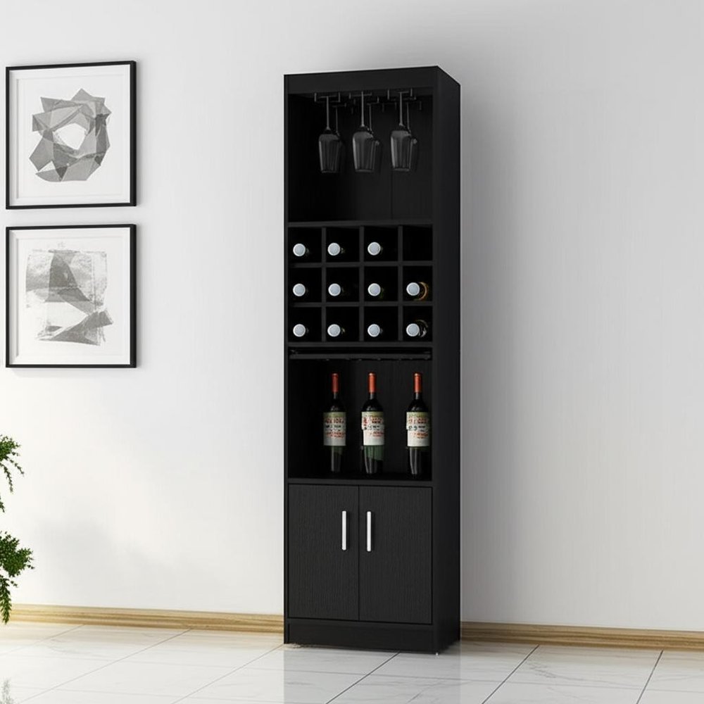 Black Wood Bar Cabinet with Two Doors - 71-inch