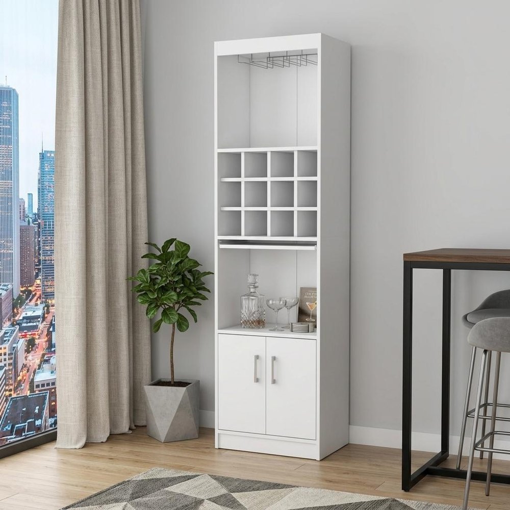 White Wood Bar Cabinet with Two Doors - 71-inch