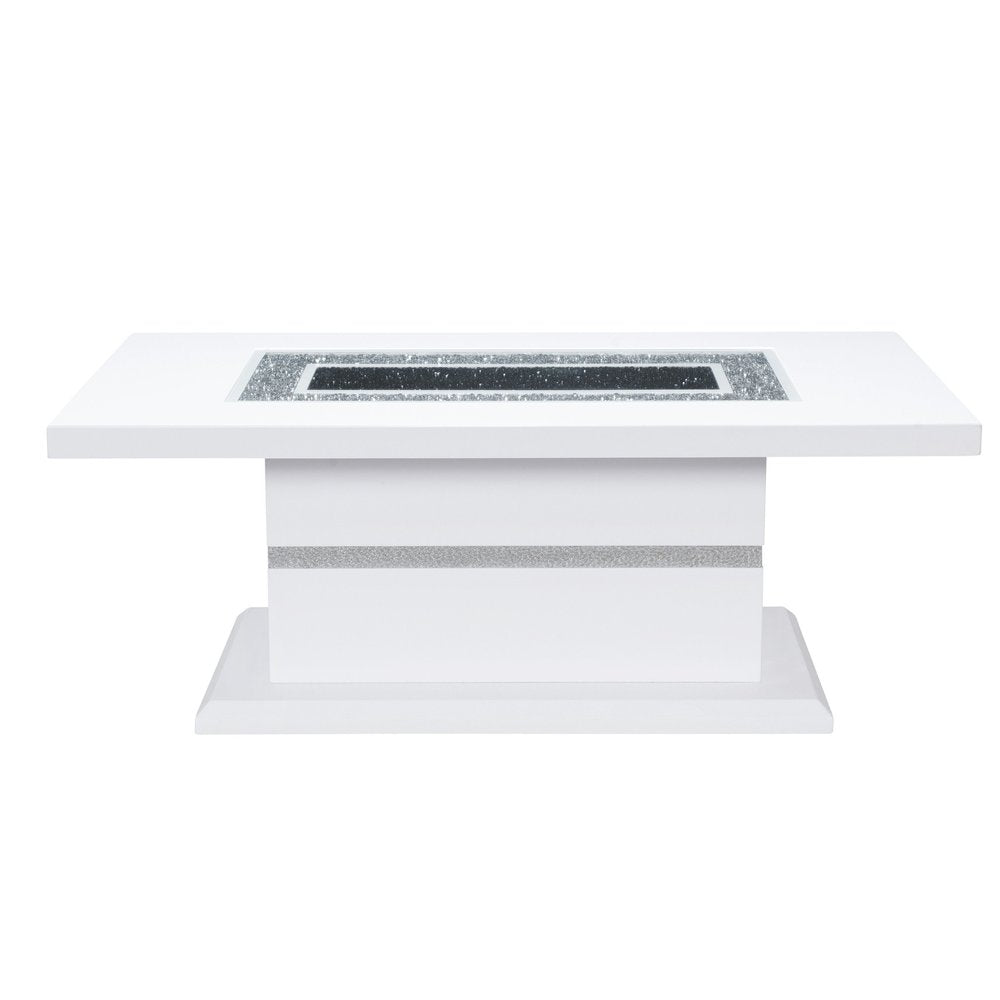 White Wood and Faux Crystal Pedestal Coffee Table - 52-inch