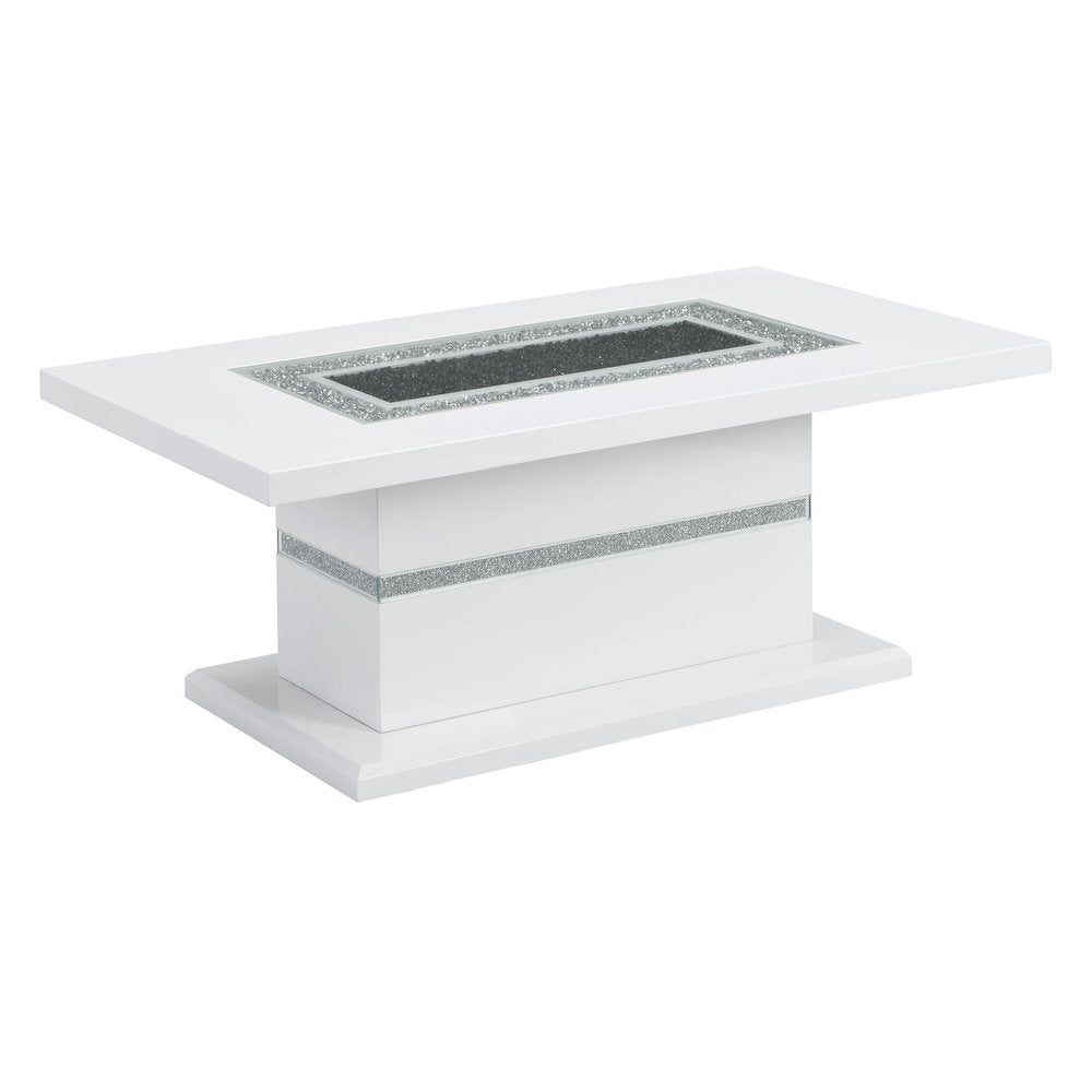 White Wood and Faux Crystal Pedestal Coffee Table - 52-inch