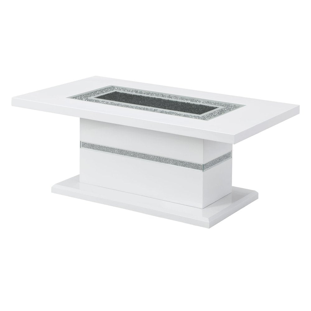 White Wood and Faux Crystal Pedestal Coffee Table - 52-inch