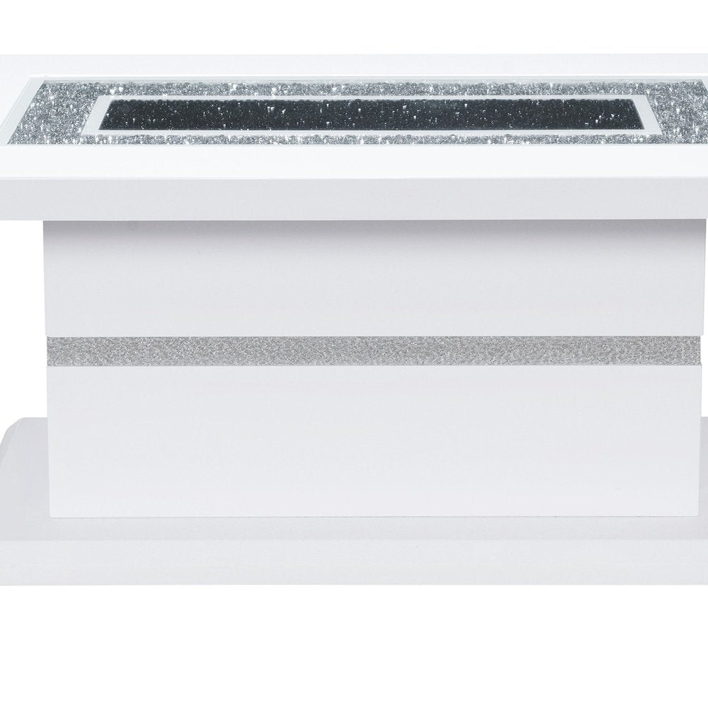 White Wood and Faux Crystal Pedestal Coffee Table - 52-inch