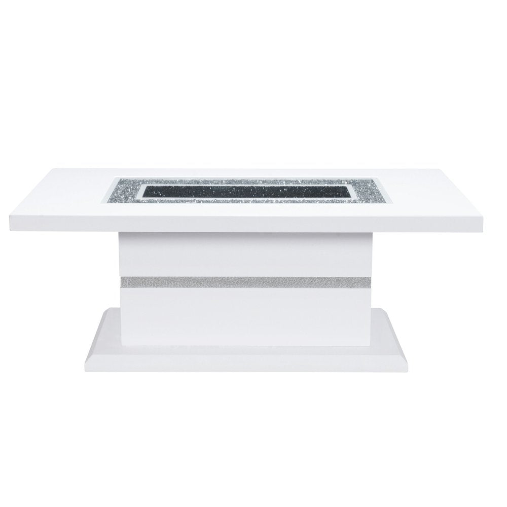 White Wood and Faux Crystal Pedestal Coffee Table - 52-inch