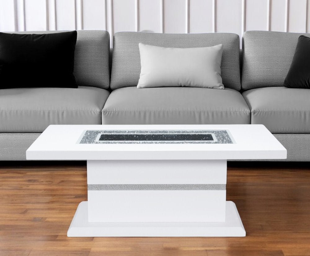White Wood and Faux Crystal Pedestal Coffee Table - 52-inch