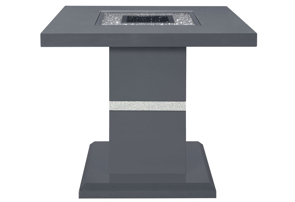 Dark Gray and Silver Faux Crystals Glass and Wood Square Pedestal End Table
