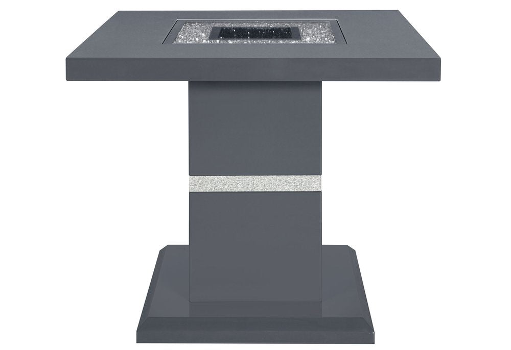 Dark Gray and Silver Faux Crystals Glass and Wood Square Pedestal End Table