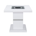 White and Silver Glass and Wood Faux Crystal Bling Square Pedestal End Table