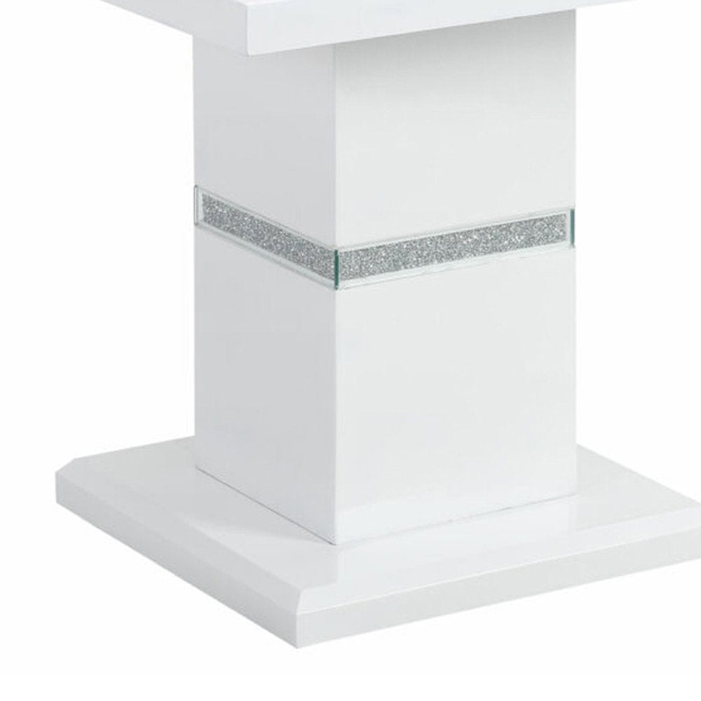 White and Silver Glass and Wood Faux Crystal Bling Square Pedestal End Table