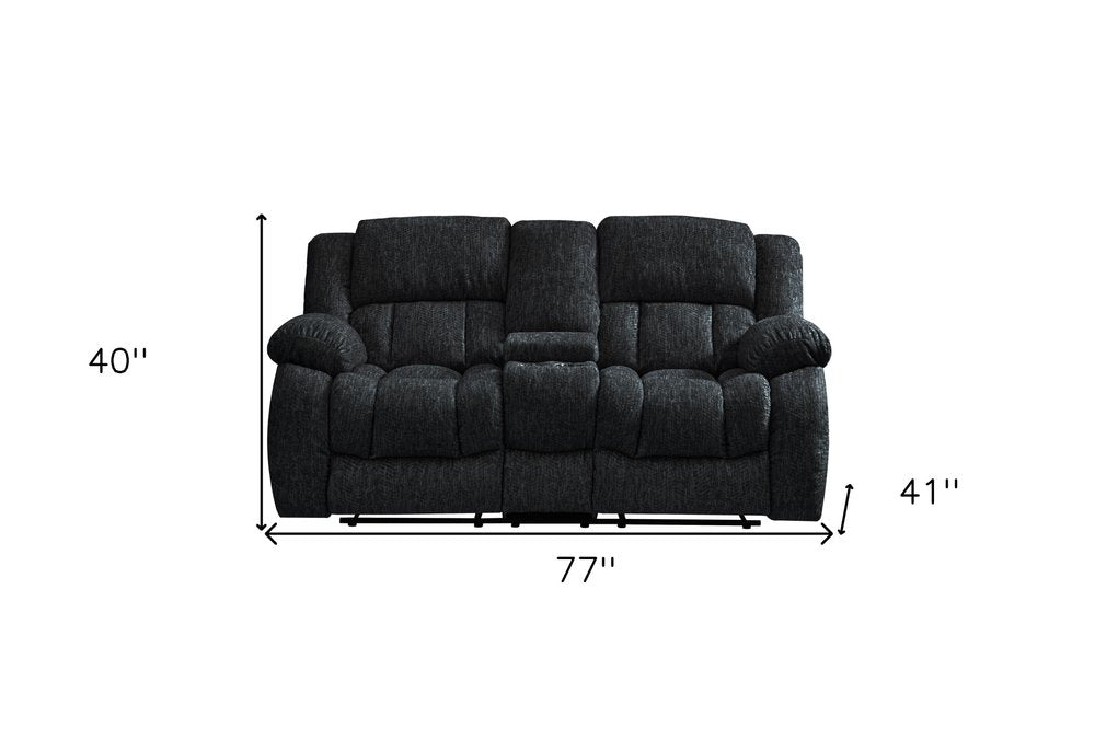 Black Manual Reclining Loveseat with Storage - 77-inch