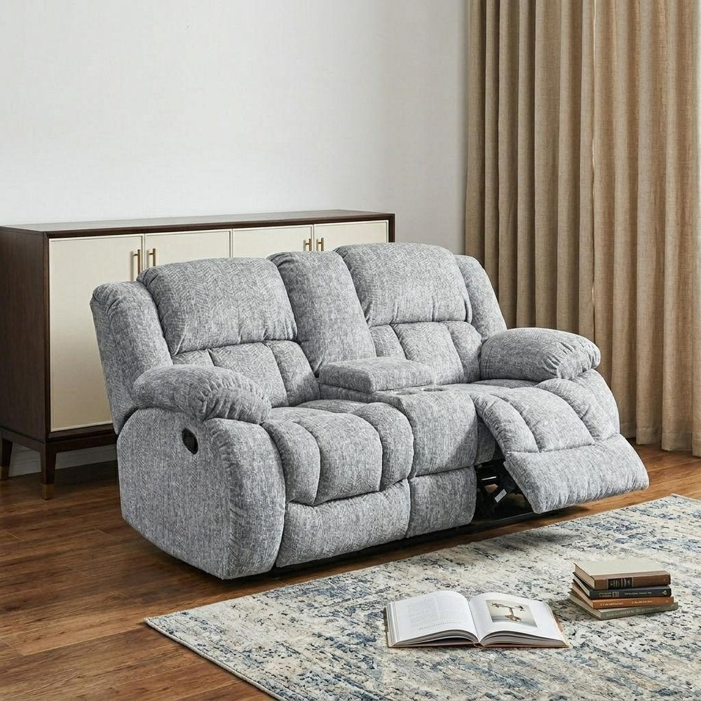 Light Gray Manual Reclining Loveseat with Storage - 77-inch