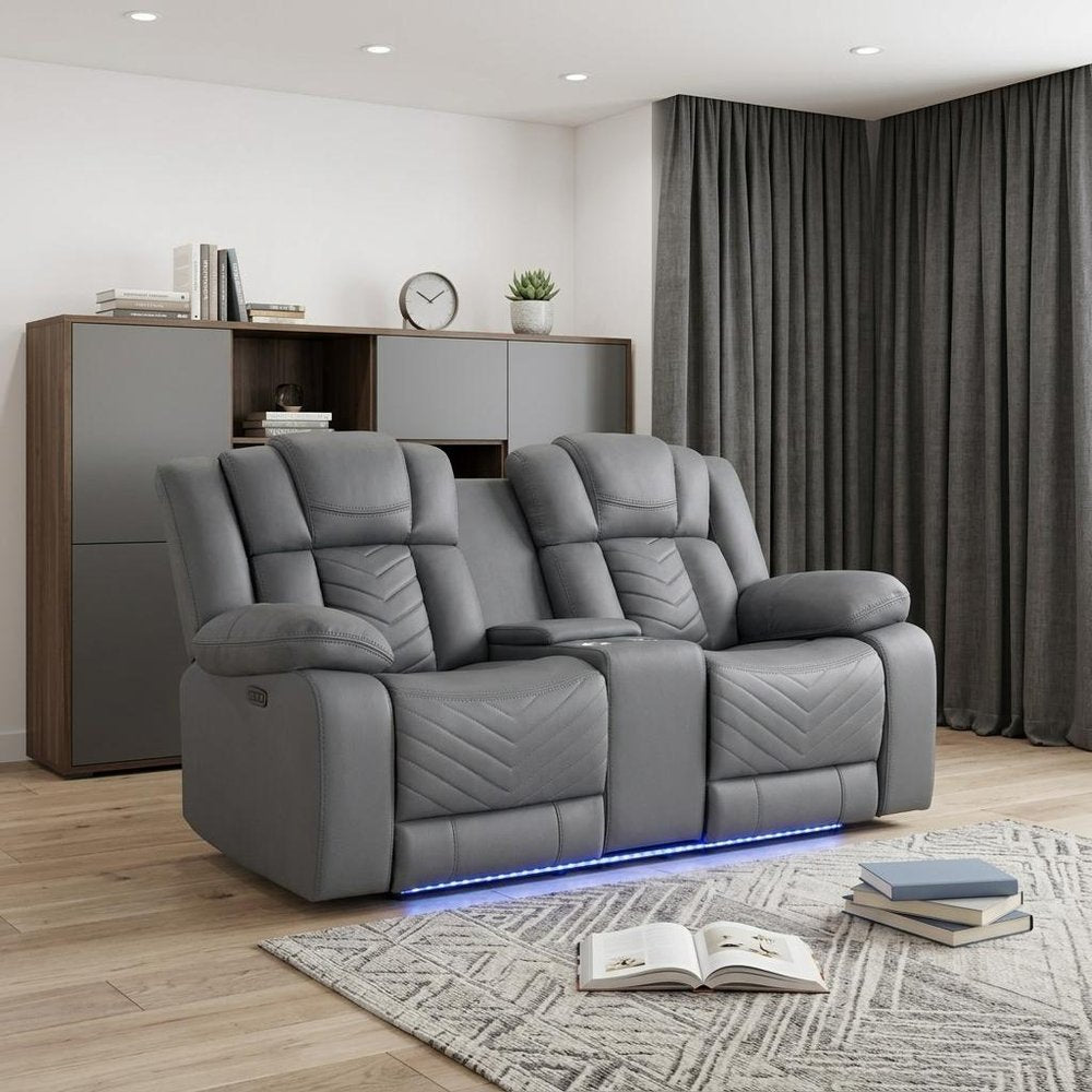 Light Gray Faux Leather Power Reclining Loveseat with Storage - 75-inch