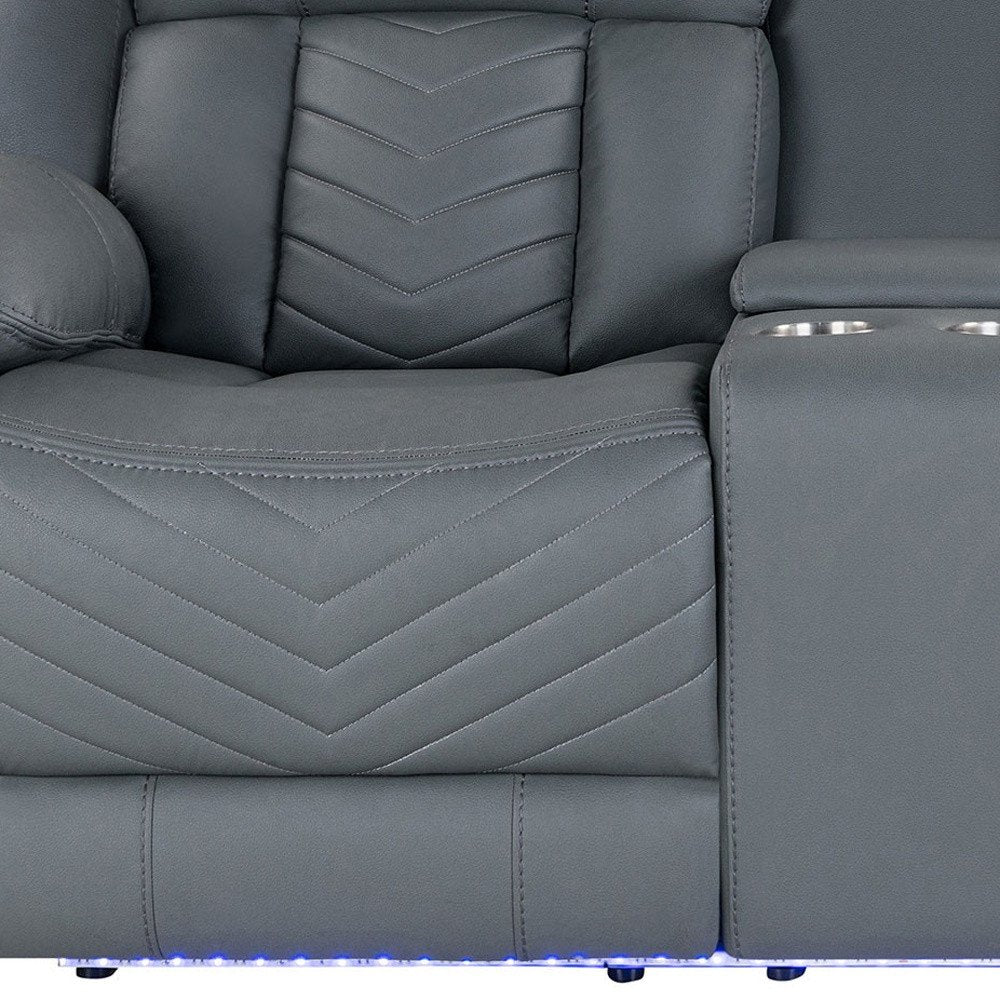 Light Gray Faux Leather Power Reclining Loveseat with Storage - 75-inch