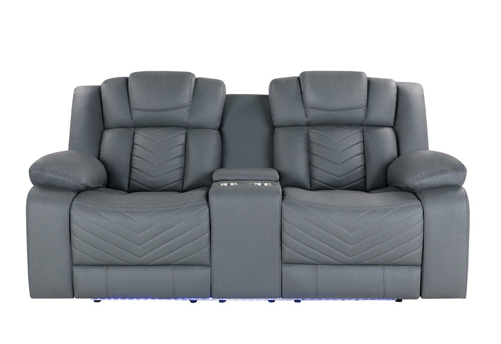 Light Gray Faux Leather Power Reclining Loveseat with Storage - 75-inch