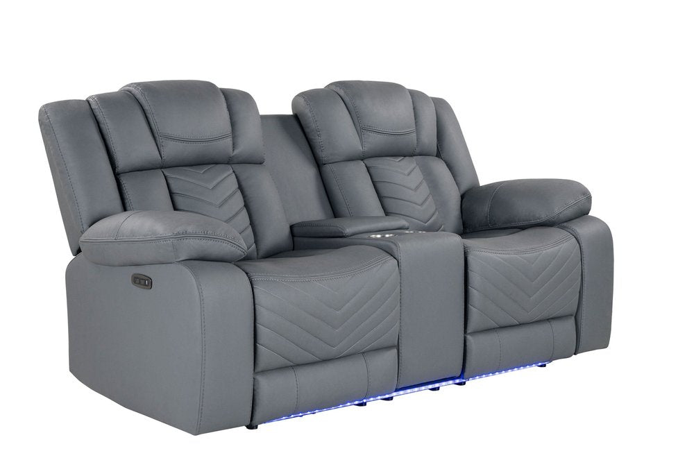 Light Gray Faux Leather Power Reclining Loveseat with Storage - 75-inch