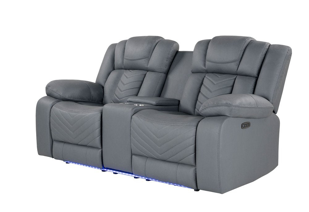 Light Gray Faux Leather Power Reclining Loveseat with Storage - 75-inch