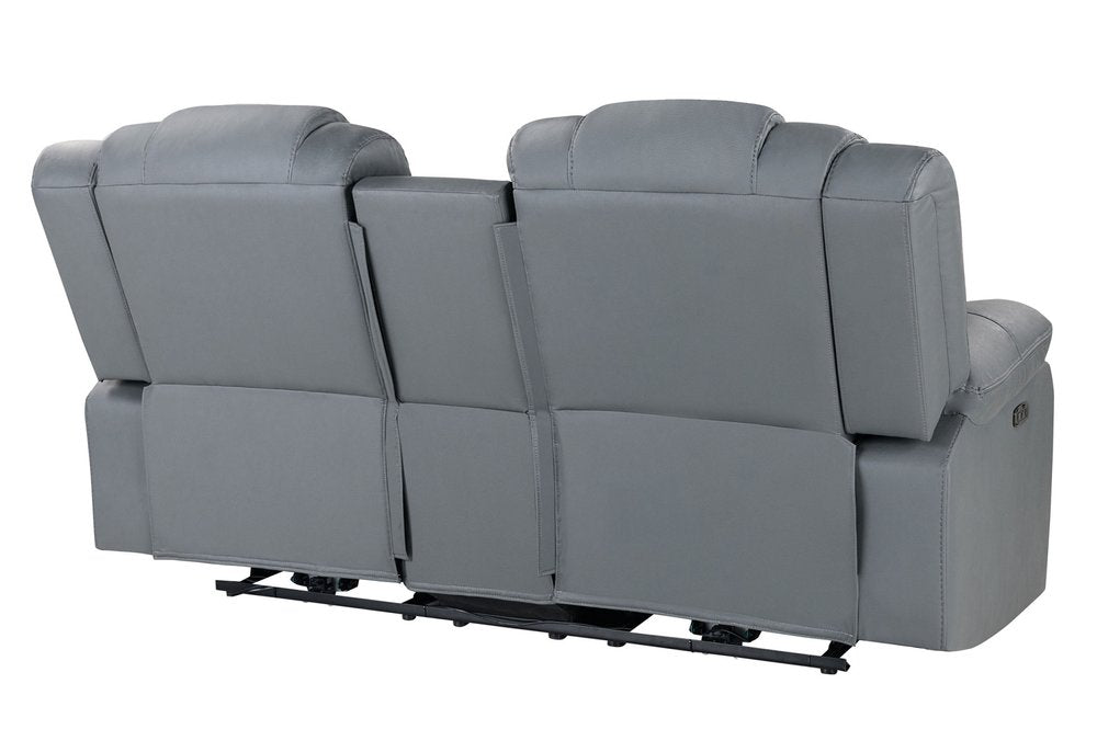 Light Gray Faux Leather Power Reclining Loveseat with Storage - 75-inch