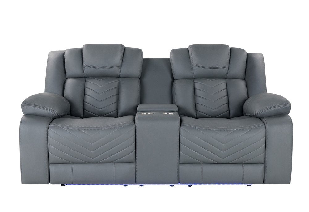 Light Gray Faux Leather Power Reclining Loveseat with Storage - 75-inch