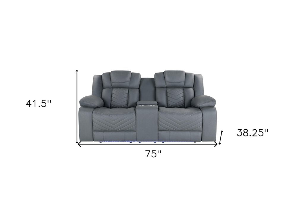 Light Gray Faux Leather Power Reclining Loveseat with Storage - 75-inch