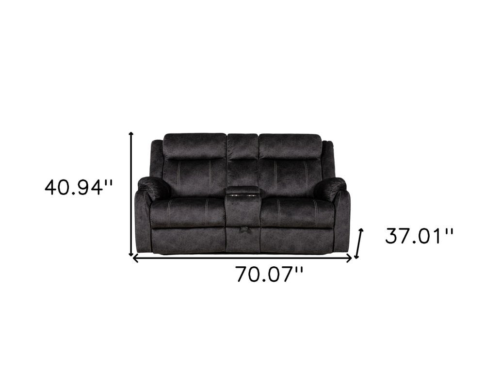 Dark Gray Microfiber Manual Reclining Loveseat with Storage - 70-inch