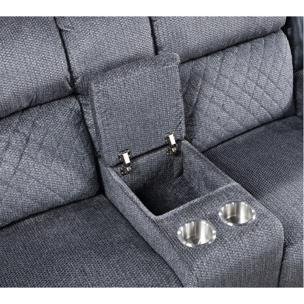 Gray and Black Faux Leather and Microfiber Manual Reclining Loveseat with Storage