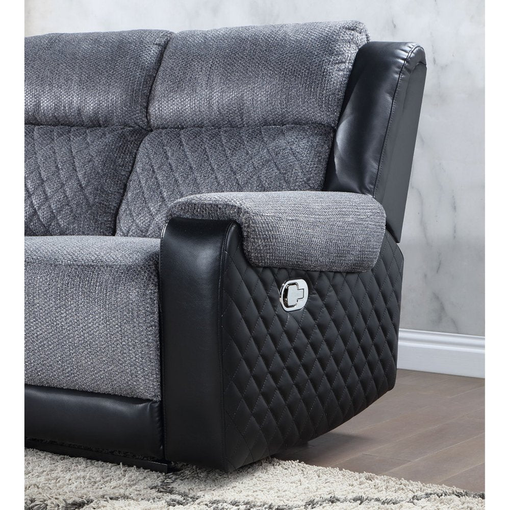 Gray and Black Faux Leather and Microfiber Manual Reclining Loveseat with Storage