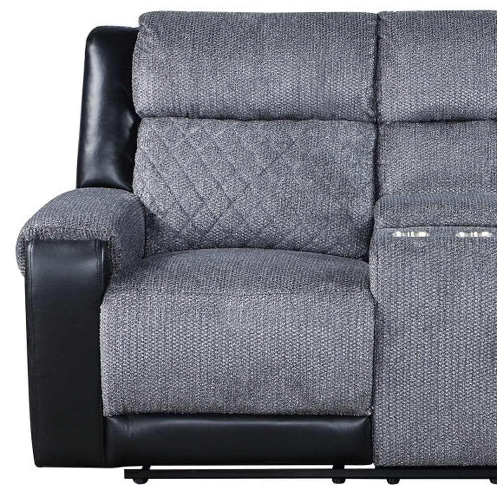 Gray and Black Faux Leather and Microfiber Manual Reclining Loveseat with Storage