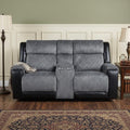 Gray and Black Faux Leather and Microfiber Manual Reclining Loveseat with Storage