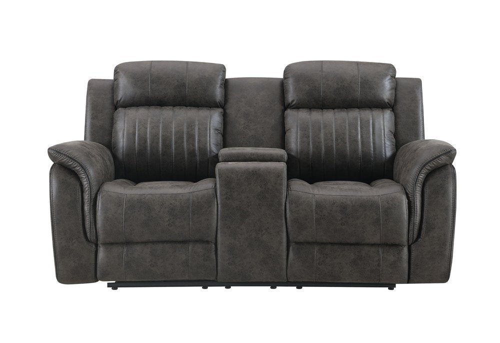 Gray Faux Leather Manual Reclining Loveseat with Storage - 74-inch