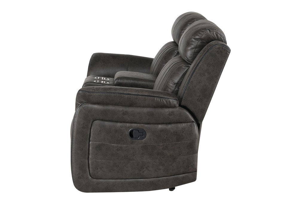 Gray Faux Leather Manual Reclining Loveseat with Storage - 74-inch