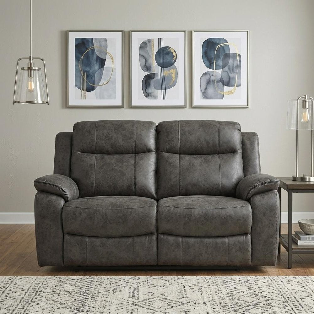 Gray Faux Leather Manual Reclining Loveseat with Storage - 74-inch