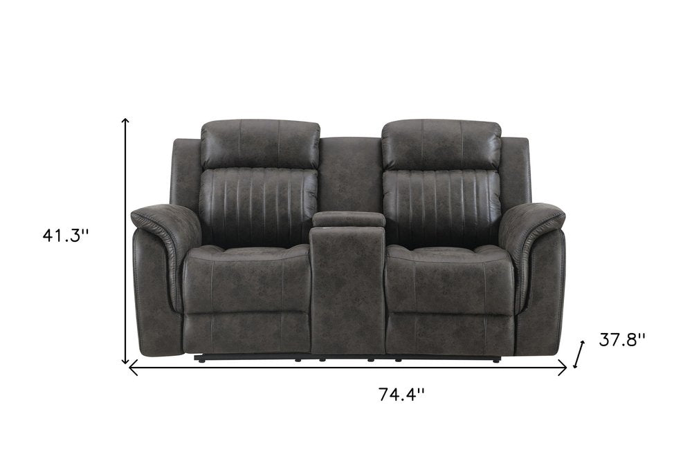 Gray Faux Leather Manual Reclining Loveseat with Storage - 74-inch