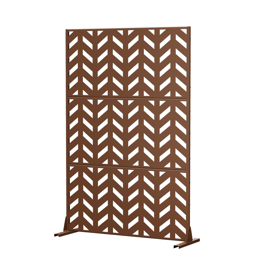 Brown Steel Three Panel Screen Room Divider - 72-inch
