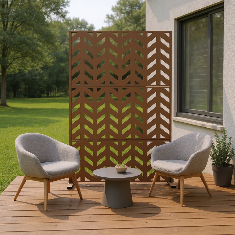 Brown Steel Three Panel Screen Room Divider - 72-inch