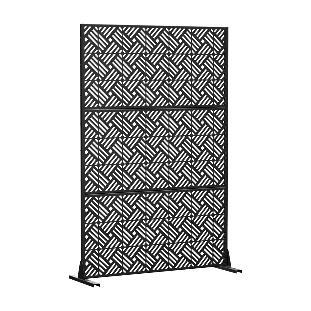 Black Steel Three Panel Screen Room Divider - 72-inch