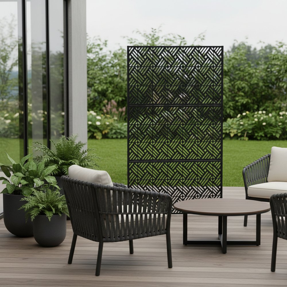 Black Steel Three Panel Screen Room Divider - 72-inch