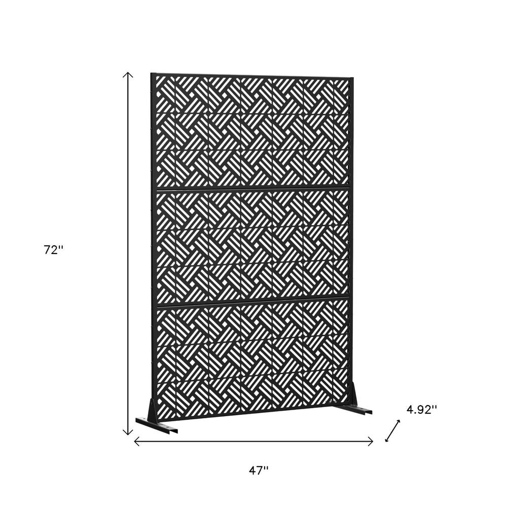 Black Steel Three Panel Screen Room Divider - 72-inch