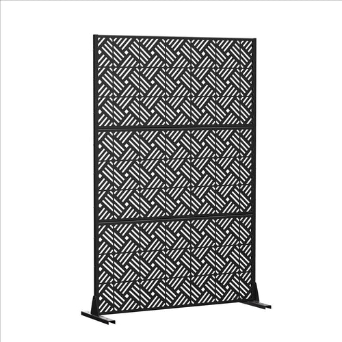 Black Steel Three Panel Screen Room Divider - 72-inch