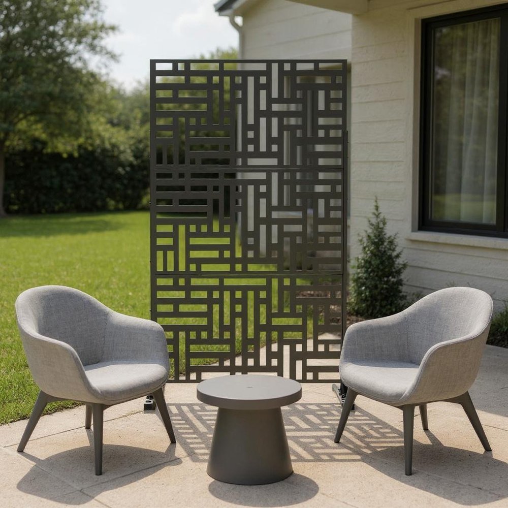 Black Steel Three Panel Screen Room Divider - 79-inch