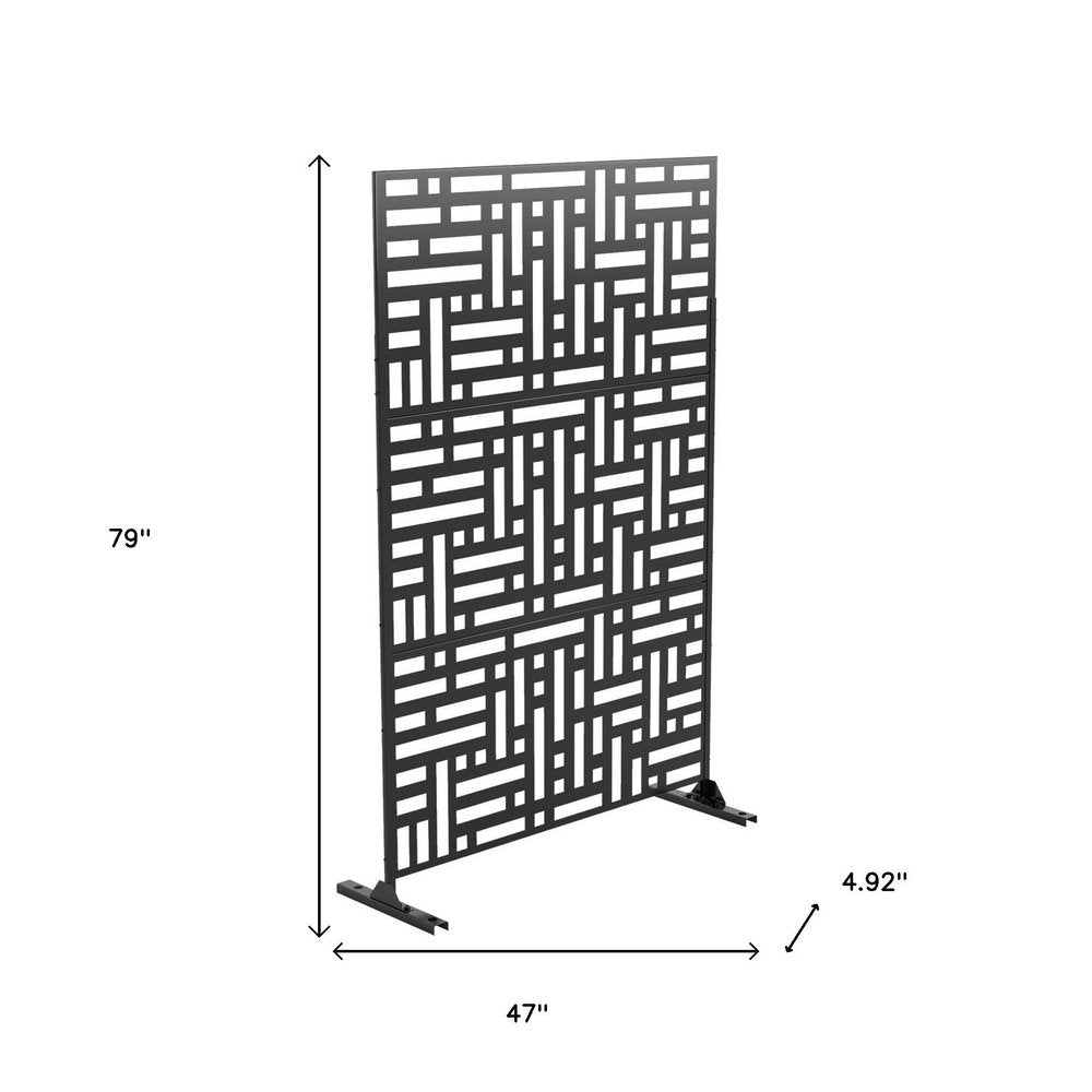 Black Steel Three Panel Screen Room Divider - 79-inch