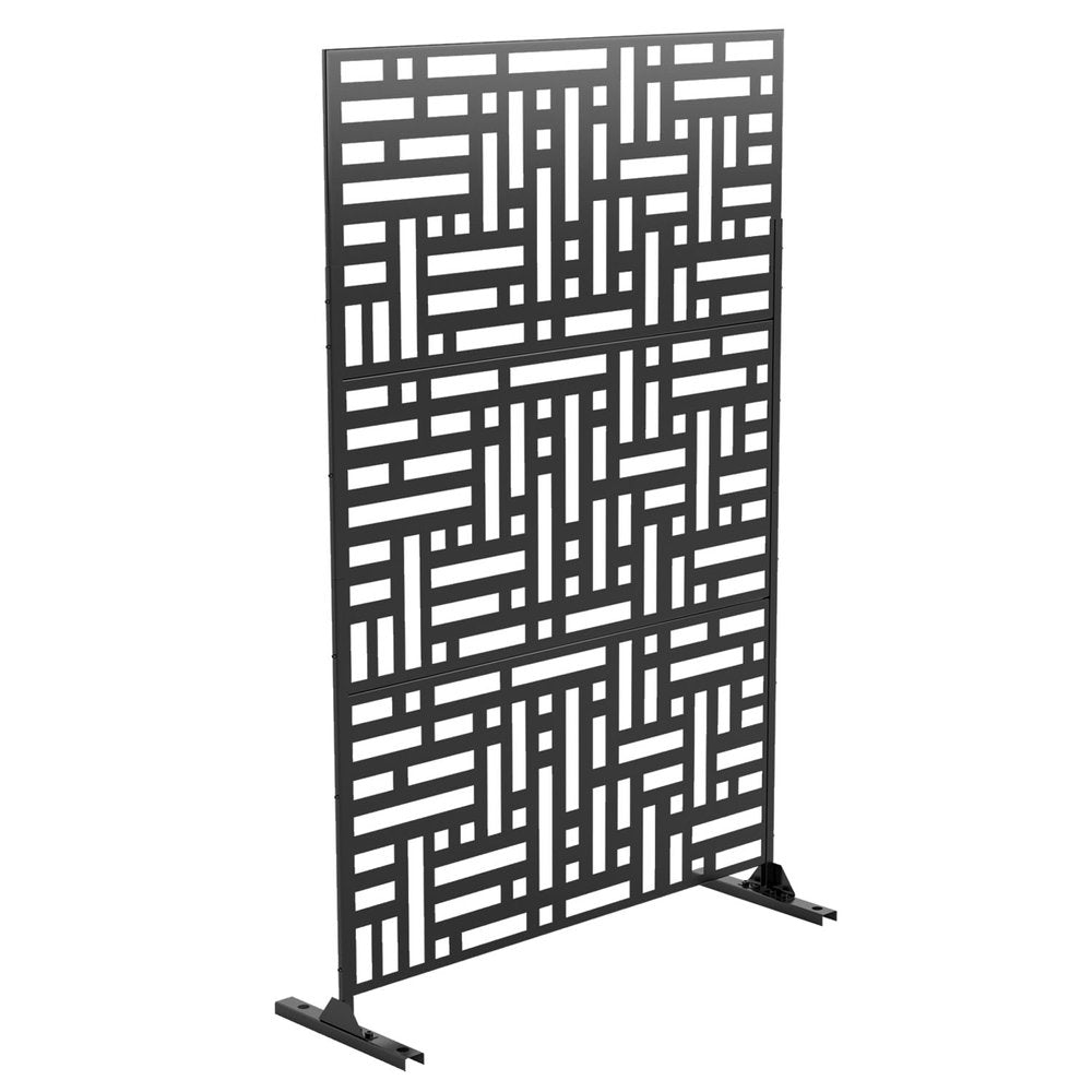Black Steel Three Panel Screen Room Divider - 79-inch