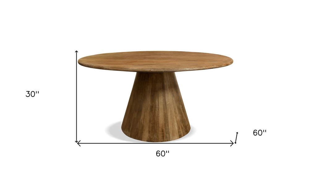 Natural Rounded Solid Wood Pedestal Base Dining Table - 60-inch